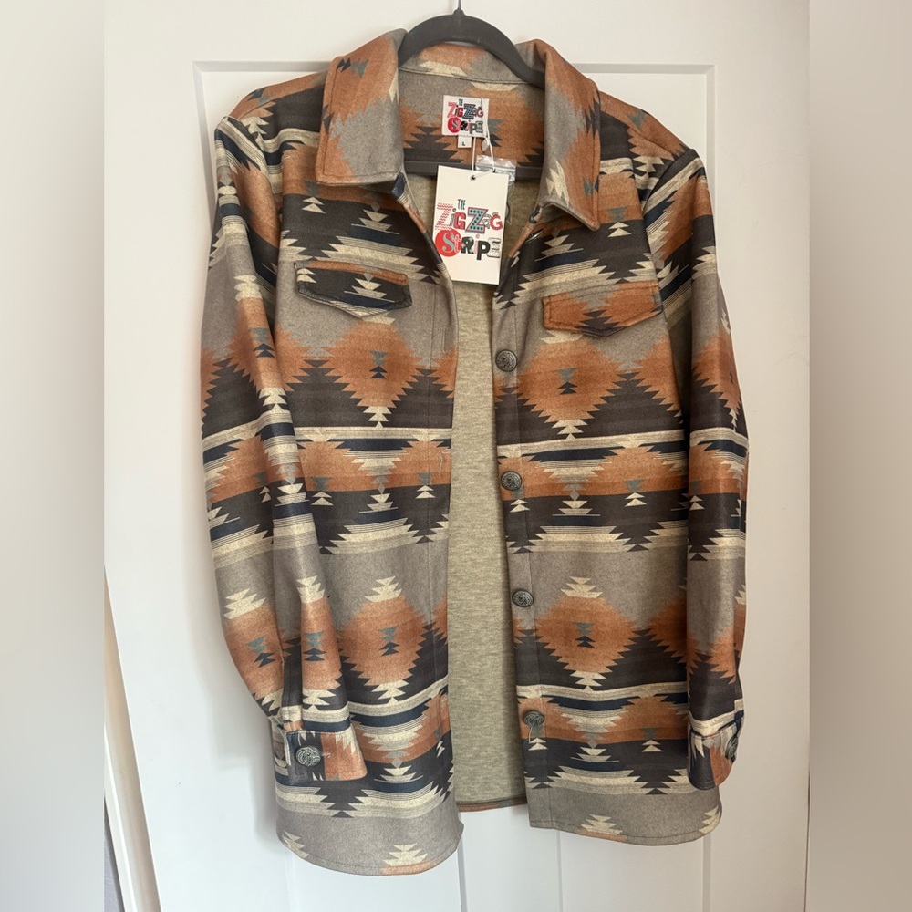 Aztec Shacket - Gray and Brown